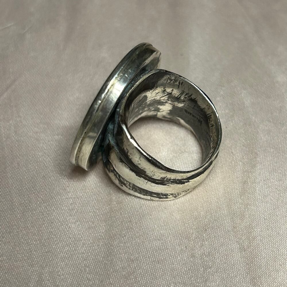 Handmade Victoria Carlson Sterling Silver Landscape Painting Statement Ring 8.5 - Picture 4 of 10